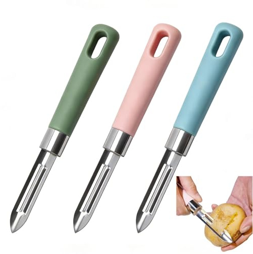 Pelador Profesional de Patatas y Verduras Manual con Doble Hoja de Acero Inoxidable, Mango Ergonómico Antideslizante, Pelador Universal Fácil de Usar para Patatas, Zanahorias, Frutas y Más