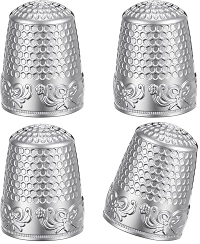 Larrel 4 Stück Fingerhut, Metall Nähen Fingerschutz Handgefertigter Silber Fingerhute zum Nähe Metallfingerhüte für Quilten, Stricken und Handarbeiten
