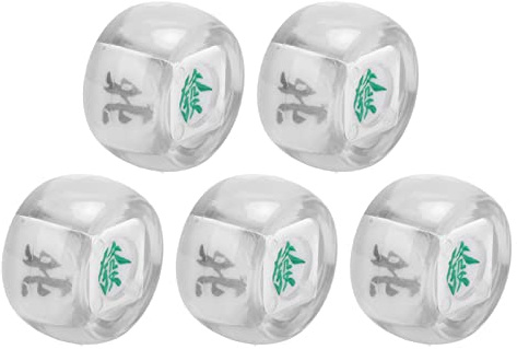 Jelquix 5-teiliges Mahjong-Würfel-Set für Brettspiele und Digitalen Unterricht – Langlebige Kunststoff-Würfel in Ost-Süd-West-Nord-Richtung – Leicht und Tragbar (klar)