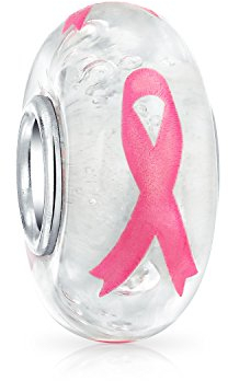 La Force Et L'Espoir : Perle En Verre De Murano Translucide En Forme De Ruban Rose Pour Les Survivantes Du Cancer Du Sein Avec Âme En Argent Sterling 925 - Bracelet À Breloques Européen Pour Femmes