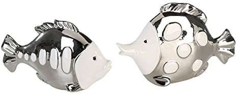Fisch Pärchen Fischepaar weiß-silber Porzellan Dekoration Badezimmer 22,5 / 23 cm