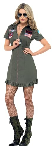Smiffys Luxuskostüm für Damen Top Gun, Grün, mit Kleid & Sonnenbrille