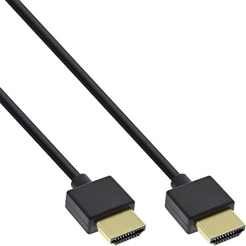 InLine 17555S HDMI Superslim Kabel A an A, HDMI-High Speed mit Ethernet, Premium, schwarz / gold, 0,5m