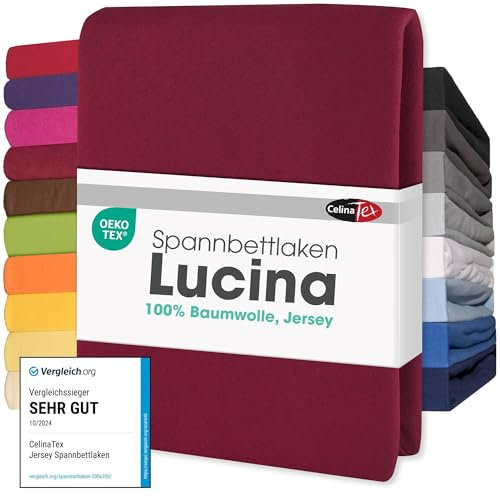 CelinaTex Jersey Spannbettlaken Lucina Doppelpack 140x200-160x200cm Bordeaux rot 100% Baumwolle gekämmt bis 26cm Matratzenhöhe Spannbettbezug, Leintuch, Bettlaken, elastisch, Strech, Oeko-Tex