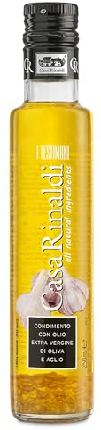 Casa Rinaldi - Lebensmittelwürze I Testimoni mit extra nativem Olivenöl mit Knoblauchgeschmack, kräftiger, intensiver und aromatischer Geschmack, 250-ml-Flasche