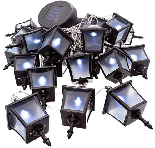 Nexos Trading 24 LED Solar Lichterkette 24 Laternen 3,5 cm Pavillonbeleuchtung Solar-Lichterkette 6,45 m Kabel transparent Akku aufladbar Gartenbeleuchtung