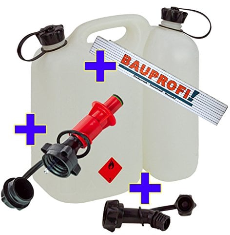 Doppelkanister 5,5+3L PLUS Sicherheitseinfüllsystem rot & Ausgiesser Kombikanister mit originalem BAUPROFI-Maßstab