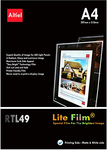 RTL49 – A4 x 10 Blatt für alle Tintenstrahl- und Laserdrucker (Kopierer) – Hintergrundbeleuchtetes Papier/Lite Film ® für LED Light Pocket/LED Light Panel/LED Lightbox