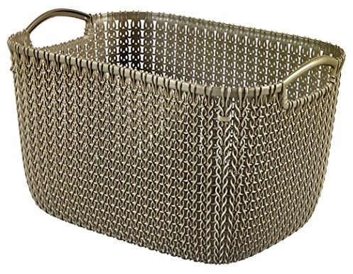 Curver Strickoptik L 19 Liter Aufbewahrungskorb, Plastik, harvest brown, 39.5 x 29.5 x 23.6 cm, Kunststoff