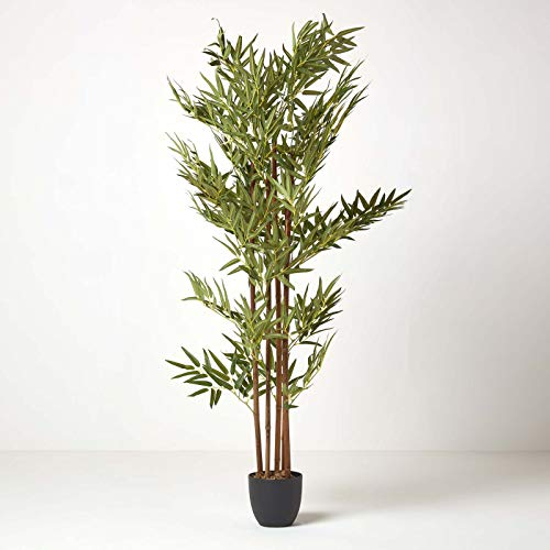 HOMESCAPES Bambou Arbre Artificiel feuillu en Pot, 155 cm