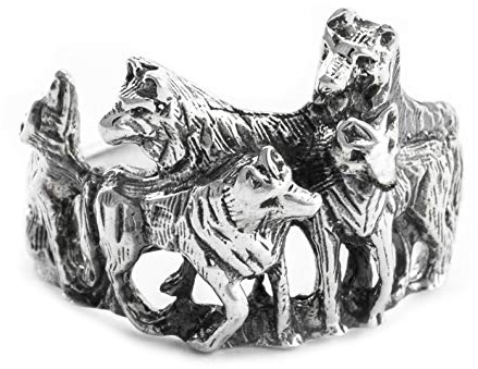 Windalf Wolfs-Ring NYMERIA h: 1.6 cm Wolfsrudel Schattenwölfe 925 Sterlingsilber (Silber, 54 (17.2))