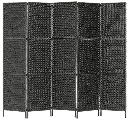 vidaXL Paravent Klappbar Raumteiler Trennwand Umkleide Sichtschutz Spanische Wand Raumtrenner 5-TLG. Schwarz 193x160cm Wasserhyazinthe Eisenrahmen