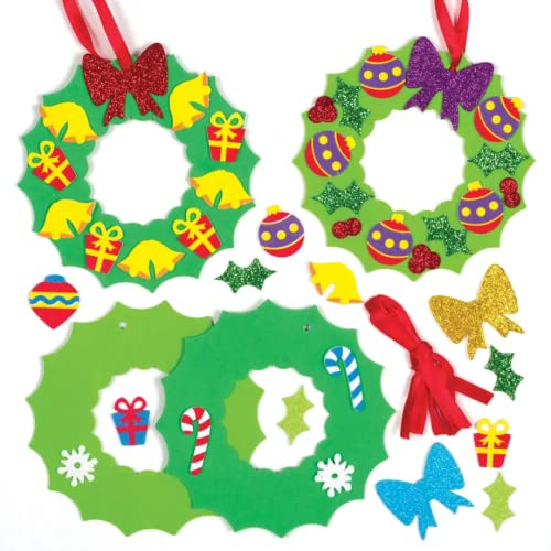 Baker Ross AT303 Weihnachtskranz-Dekorationssets zum Mischen und Kombinieren, Festliche Kunst und Handwerk (8 Stück), verschieden