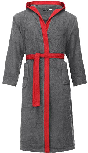 Ladeheid Herren Frottee Bademantel aus 100% Baumwolle LA40-190 (Dunkelgrau-12/Rot-26, M)