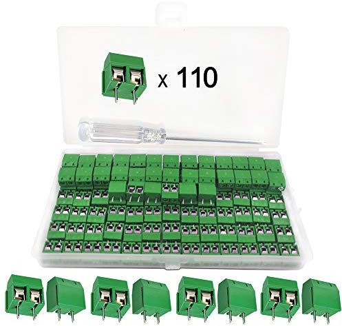 YIXISI 110 Pezzi 5mm 2 Pin PCB Morsettiera a Vite, per Prototipo PCB Scheda Circuito Stampato per Arduino (Verde, 110pz 2 Pin)