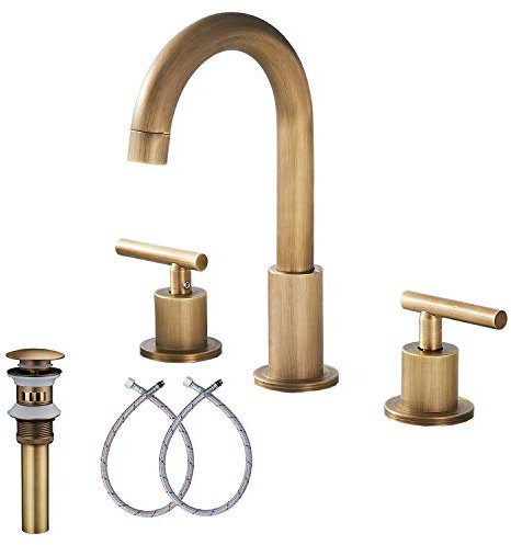 GGStudy 2-Handle Bagno Rubinetto 3 Fori 360 Girevole Beccuccio Ottone Antico Diffuso Bagno Lavello Rubinetto con Pop Up Scarico