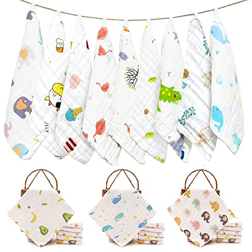 Alboyi Lot de 9 chiffons de toilette en mousseline de coton doux 6 couches de gaze de coton doux pour mouchoir, foulard, lingettes de salive réutilisables pour les tout-petits (25 x 25 cm)