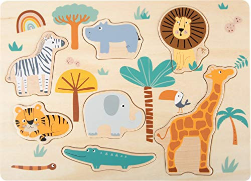 Small Foot Setzpuzzle Safari aus Holz, Sieben bunten Puzzleteilen, für Kleinkinder, 11701 Puzzles