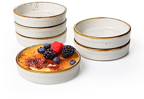 ONEMORE Set di 6 Stampo per dolci rotondi in porcellana, 11,4 cm, 118 ml, Mini Teglia da forno Rotonda, Rameins per Creme Brulee, Muffins Quiches, Torte