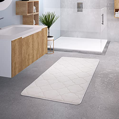 TT Home Badezimmer Badematte Duschmatte rutschfest Waschbar Memory Schaum Stein Muster, Farbe:Creme, Größe:60x100 cm
