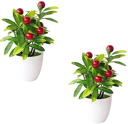 SJDWDX Künstlicher roter Obstbaum Bonsai, Topfpflanzen, Blumendekoration, Frühlingsblume, Mini-Kunststoff, Früchte, Pflanzen, Bonsai, für Tisch, Zuhause, Büro, Hochzeit, Party-Dekoration