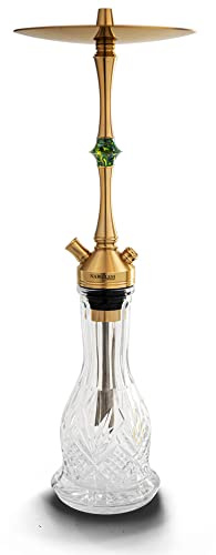 NPS Nargilem Premium Shisha Tradi | Hochwertig und Qualitativ aus Messing und Edelstahl | Traditionelle Wasserpfeife mit Kristallglas | Zeitloses Design (Gold/Accessoire Grün)