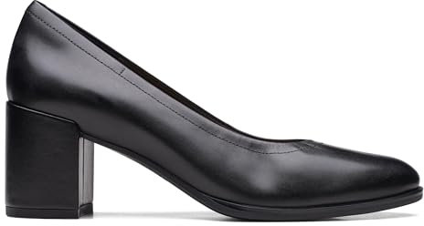 Clarks Women's Freva55 Court Pump, Black Leather, 4.5 UK