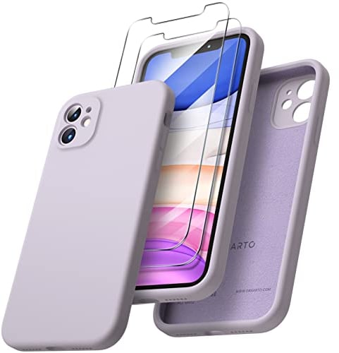 ORNARTO kompatibel mit iPhone 11 Hülle, mit 2 x Schutzfolie flüssigem Silikon Gel Rubber Case [Eckige Kante] [Rundumschutz] stoßfeste Handyhülle für iPhone 11 Pastell Pastell Lavendel
