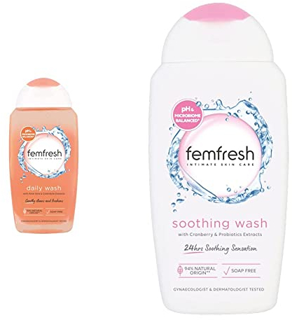 Femfresh Everyday Care Daily Intimate Vaginal Wash 250ml & Ultimate Care Soothing Wash - Intimate Daily Vaginal Feminine Hygiene Shower Gel Cleanser – 250 ml