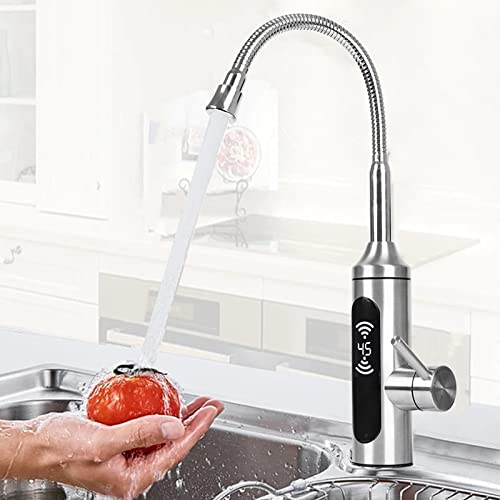 Edelstahl Sofortiger Elektrischer Warmwasserhahn,221V Elektrischer Warmwasserbereiter Wasserhahn LED Temperaturanzeige für Küche und Bad,Stellen Sie heißes & kaltes Wasser bereit