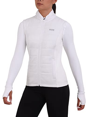 TCA Women's Excel Runner Walking Hiking Lightweight Thermal Padded Vest with Zipper Pockets, Winter Puffer for Women - White, S