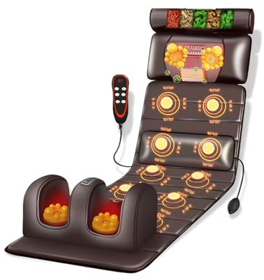 Ganzkörpermassagematte, Massagekissen mit Heizung, 9 Massagemodi und 9 Geschwindigkeitsmodi, mit abnehmbarer Nackenmassagekopfstütze und multifunktionalen Bein- und Fußmassagegeräten, Home Office