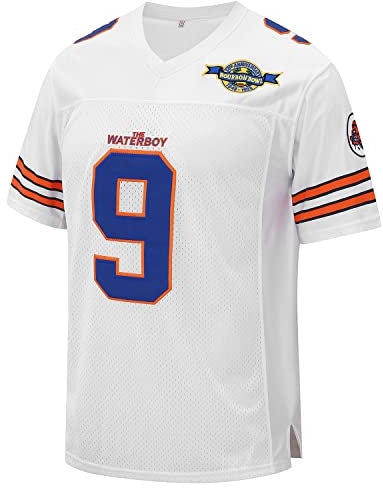 kioken Waterboy Jersey Bobby Boucher #9 Adam Sandler Mud Dogs Bourbon Bowl Fußball Trikots, White, 3X-Groß