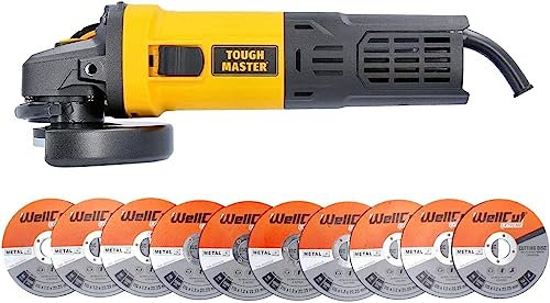 TOUGH MASTER Angle Grinder 125mm 5” Corded Electric 900 W Compatible with 125 mm and 115 mm Handheld Cutting Grinder with 10 Cutting Disks 10500RPM for Metal, Tile, Stone 6 Speed Settings Side Handle