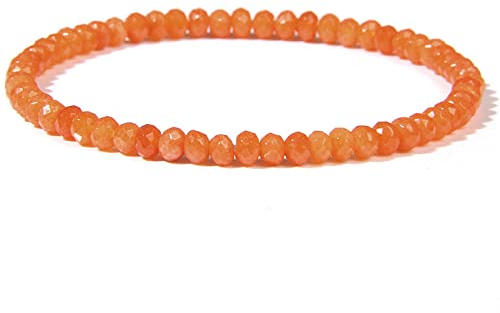 Fashion Orange Quarz Naturstein Perlenarmband – Kreativ Facettierte Elliptische Perlen Elastische Armreifen Armband, Klassische Vintage Ethnische Handgelenksdekoration Schmuckzubehör Geschenk, 21 Cm