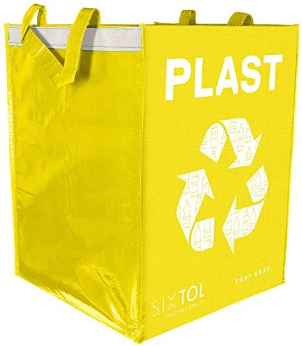 SIXTOL SORT EASY PLASTIC | Sac jaune tri sélectif 36L | Déchets plastiques | Pliable et lavable | 30×30×40 cm