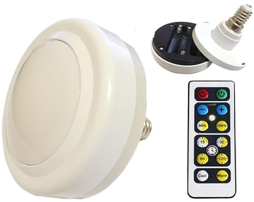 ANUOMY 1 Pack E14 Battery Operated Light Bulb for Lamps,Small Puck Lights with Remote Control,Mini Battery Powered LED Light Bulbs E14 Screw in for Non Electricity Wall Sconce Hanging Pendant light
