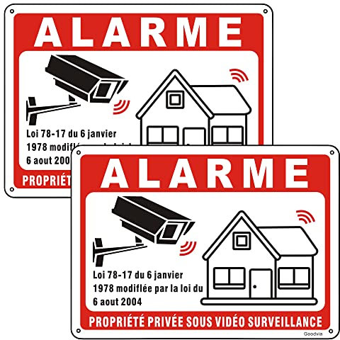 Goodvia Panneau Alarme Vidéo Surveillance Aluminium Réfléchissant 250×180 MM, Panneau Camera Surveillance Métallique Résistant aux Intempéries, Imperméable et Résistant aux UV, 2PC
