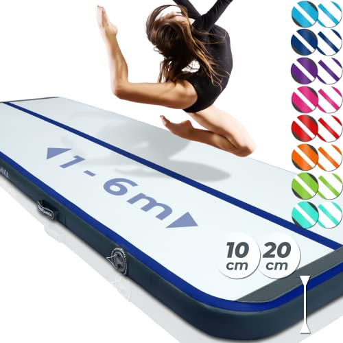 VENDOMNIA Airtrack Matte, 10/20cm hohe aufblasbare Gymnastikmatte in Länge 1/2/3/4/5/6/7/8 m, mit elektrischer Pumpe & Tasche, Tumbling Matte, Turnmatte, Trainingsmatte, Fitnessmatte, Sportmatte,Yoga
