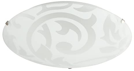 Traditional Frosted White Floral Circular Glass IP20 Flush Ceiling Light Fitting | 8cm x 30cm |for Lounge, Hallway. Kitchen, Dining Room etc by Happy Homewares