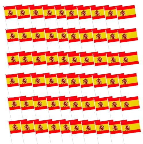 60 Piezas de Banderas de manivela de España para el día Nacional Festivo, Fiestas, desfiles,bandera de mano, Eventos Deportivos, decoración de Bares (España)