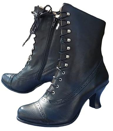 tinetill Stivaletti Donna Stivali Vittoriani Punk Gotici Stivali in Pelle PU Stivali a Mezza Gamba Vintage Stivaletti a Punta Stivali con Tacco Basso Stivali per Costumi da Festa Boot con Zip