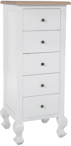 CLP Kommode Kora I Anrichte Aus Holz I Regal Mit Schubladen I Freistehend Für Flur Und Wohnzimmer I Weiß Im Shabby Chic Design, Farbe:Natur/weiß