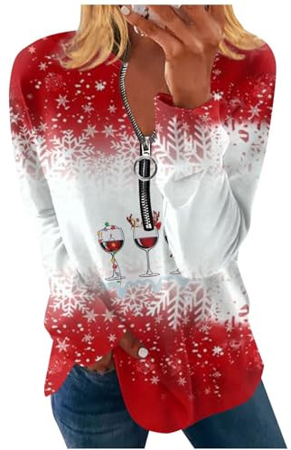 Ugly Weihnachtspullover Weihnachten Langarmshirts Für Mädchen Weihnachtspullover Familie Set Pullover Weihnachten Pullover Damenpullover Langarm Weihnachts Sweatshirt Damen(2-Watermelon Red,XXL)