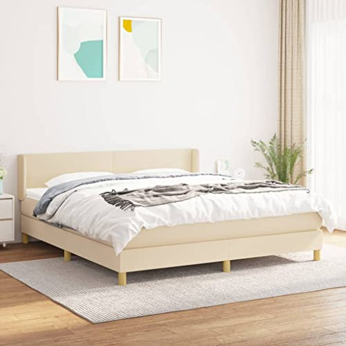 MNISDFL Bett kopfteil Bodenbett Schlafzimmer möbelEinzelbett Boxspringbett mit Matratze Creme 160x200 cm Stoff