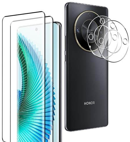 Rojeuinn [4 Pack] Protector de Pantalla para Honor Magic 6 Lite 5G,[2 Pack] Cristal Vidrio Templado y [2 Pack] Protector de Lente de Cámara,Anti-Arañazos-dureza 9H Cristal Templado