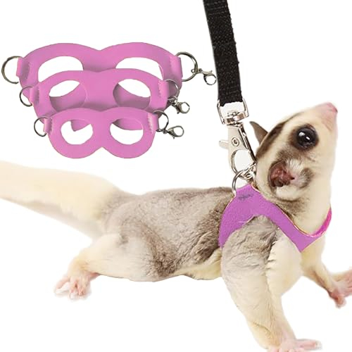 Zuckergleiter-Geschirr und Leine, Set für Kleintier-Training, Spaziergänge, Weste für Eichhörnchen, Hamster, Ratten, Rosa, 3 Stück