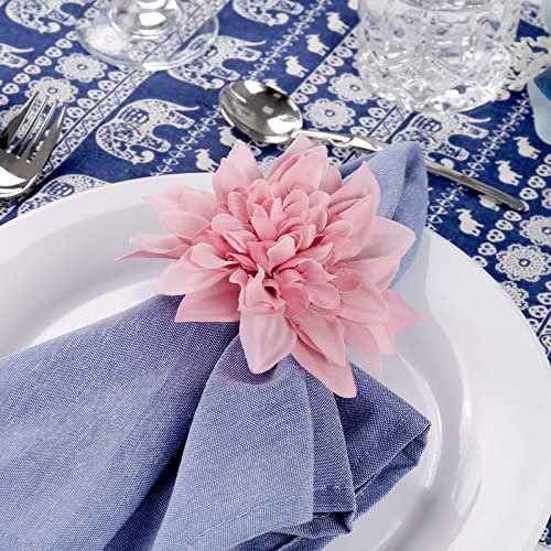 wonlex Farmhouse Flower Napkin Rings Set of 8, Faux Pink Dahlia Napkin Ring, Natural Serviette Buckles Holder for Gift,Table Decoration, Family Dinner, Union (Dahlia - Pink)