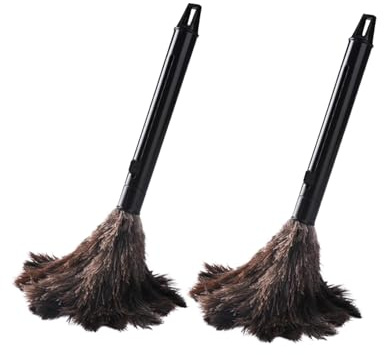 Reicyfang 2PCS Retractable Feather Duster, Retractable Ostrich Feather Duster for Cleaning, Fluffy and Natural Feather Duster with Retractable Handle, Ideal for Car, Office, Desk Cleaning Supplies