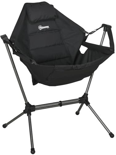Outsunny Hängematte Campingstuhl Faltbar Gartensessel Regiestuhl Klappsessel mit Tasche bis 120kg Belastbar, Oxford, Schwarz